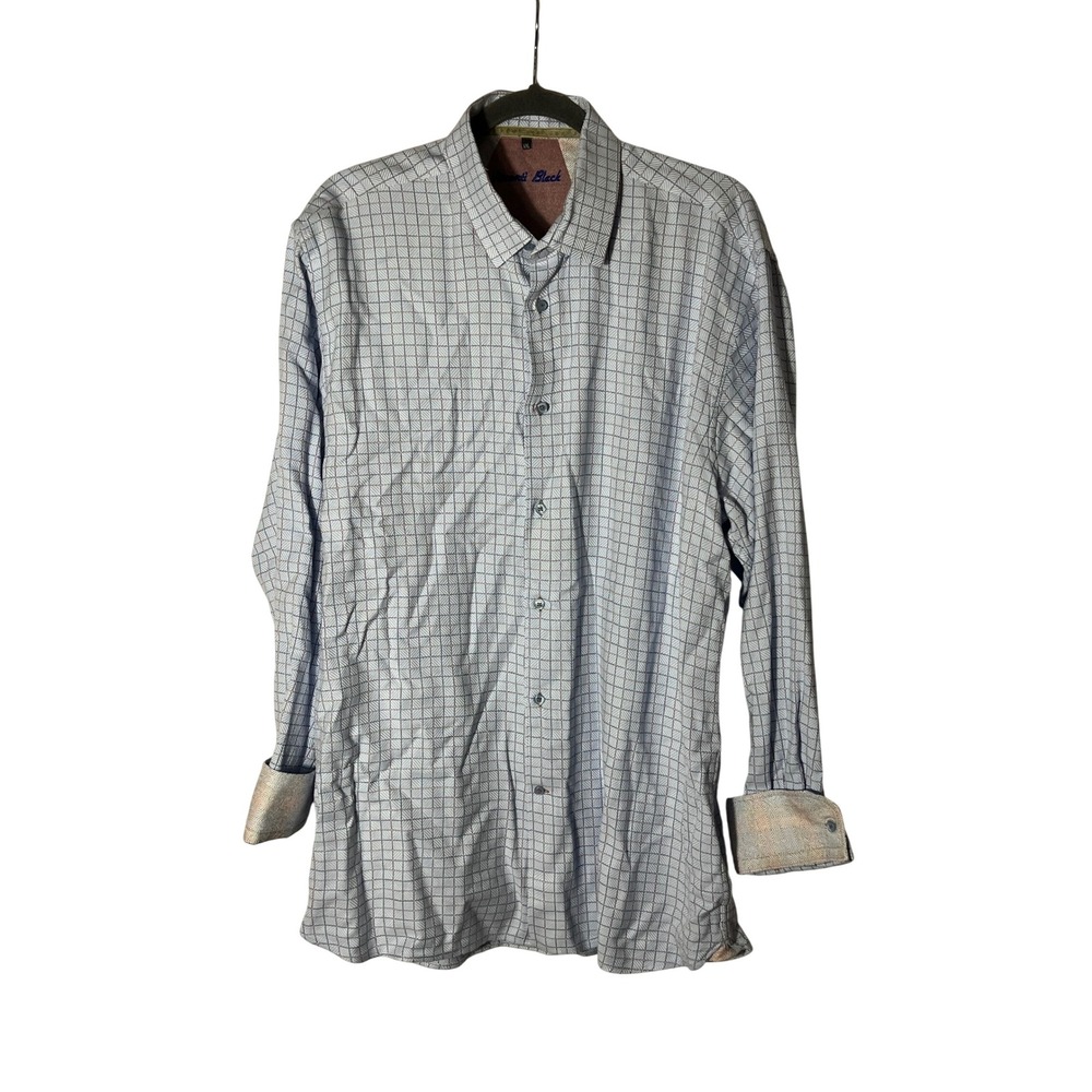 Visconti Black Mens XXL Plaid Button Down Shirt Blue Burgundy Tan 100% Cotton